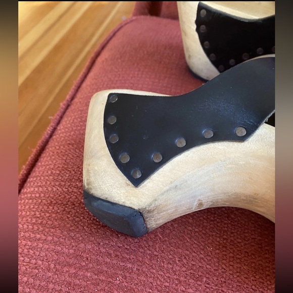 Y2K Vintage Trippen Germany Wood Clogs With Leather Black Straps Sandals 40 - Picture 5 of 12